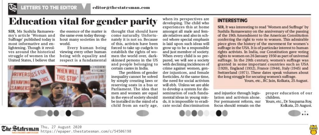 Dr Souparna Roy's views on gender inequality and measures that may bring positive results.